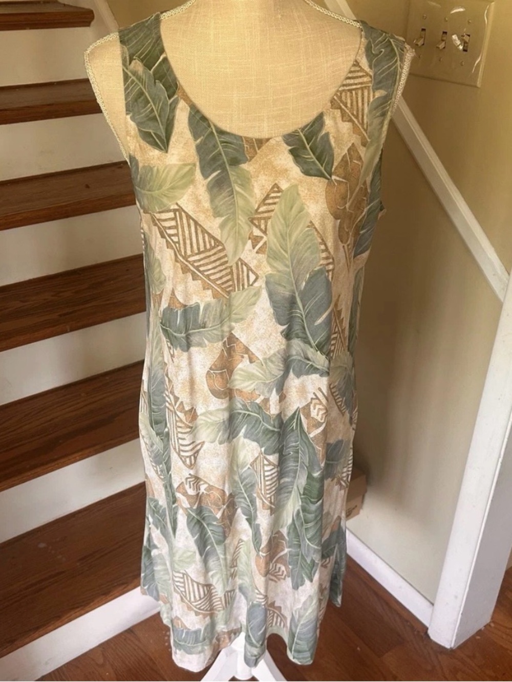 Vintage Tori Richard Hawaiian Dress XL Palm Leaf Botanical Grandma Resort EUC